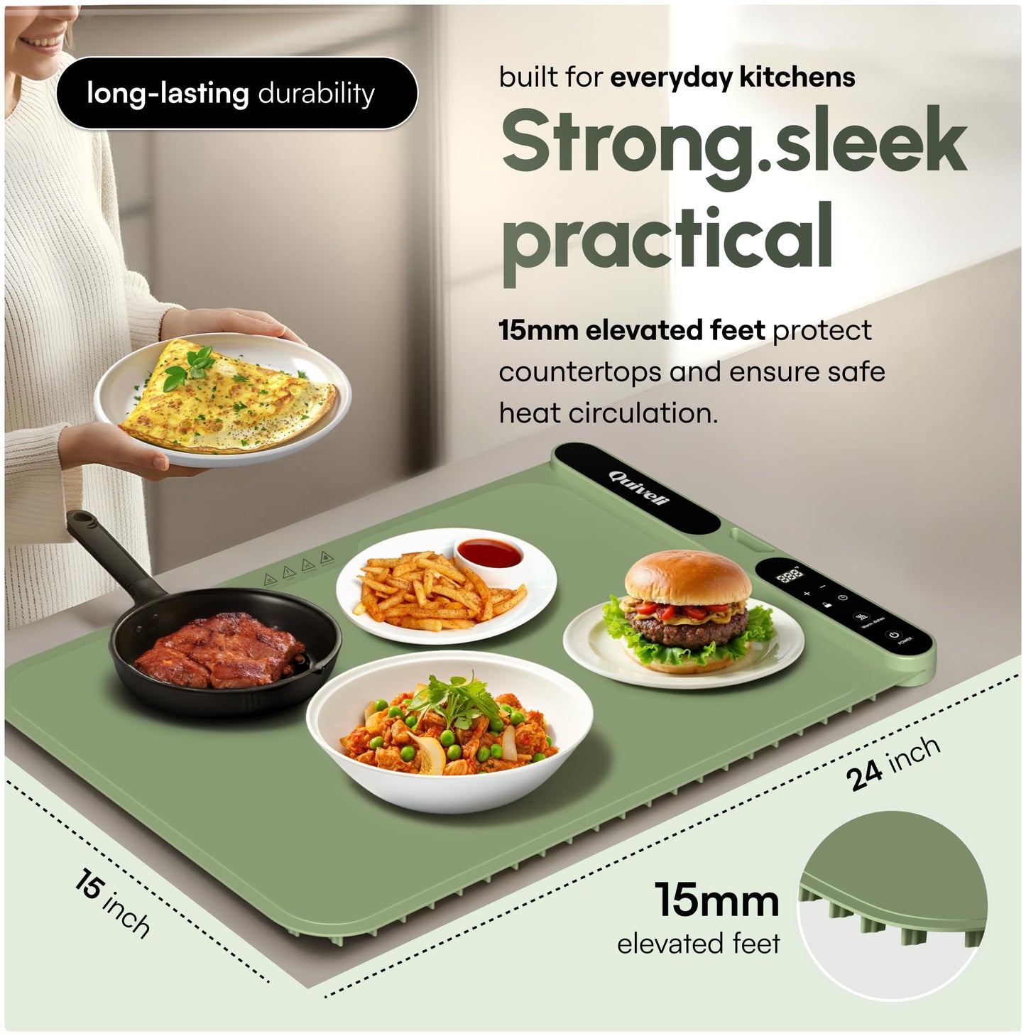 Quiveli Plateful Food Warming Mat For Food - 24x15", With Child Lock - Warming Pads For Food Heat Mats For Kitchen Counter - Food Warming Mat To Keep Food Warm For Party