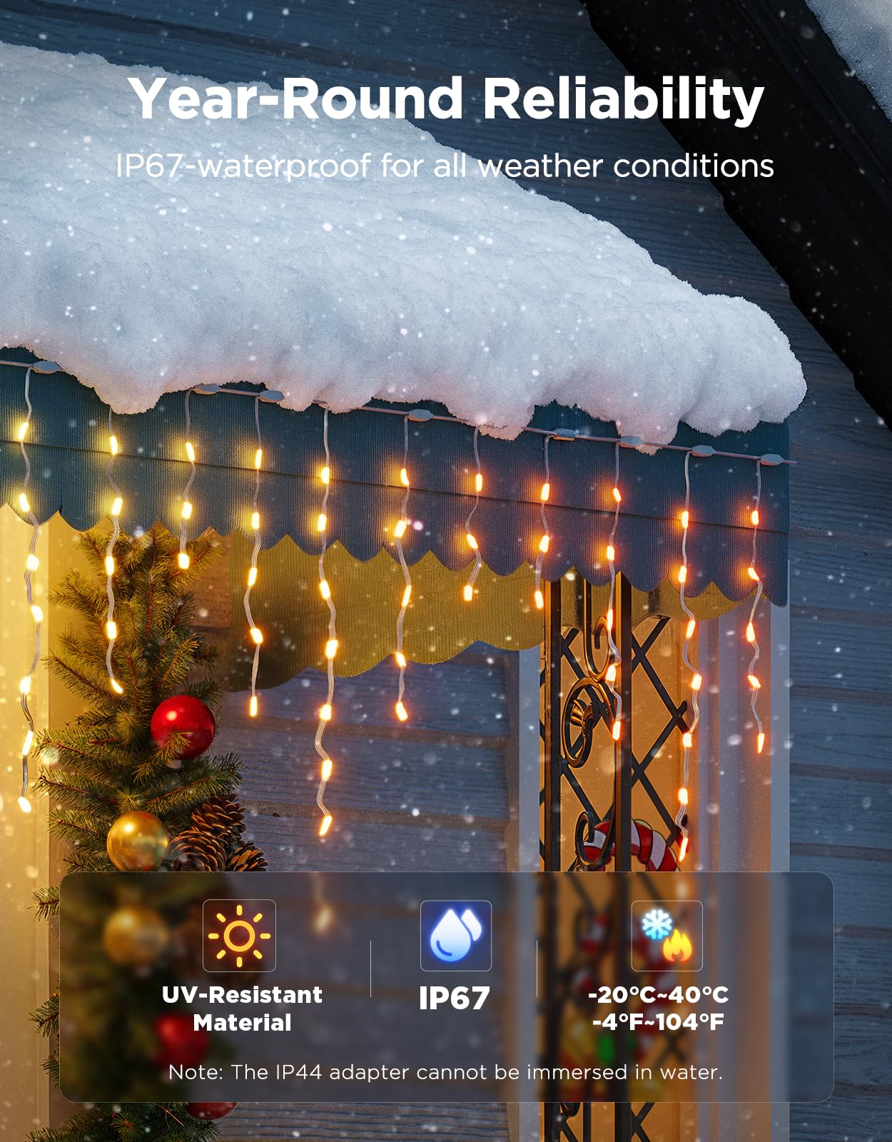 Govee Icicle Lights, Smart RGBIC Christmas Lights for Outside, 33ft with 400 LEDs Icicle Christmas Light Outdoor, IP67 Waterproof, Music Sync, Voice Control, 78+ Scene Modes for Holiday Decor