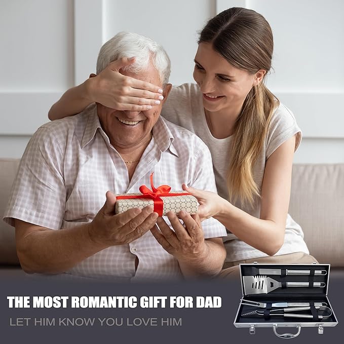 Dad Gifts, Christmas Dad Gifts from Daughter Son Heavy Duty Grilling Accessories Kit for Backyard BBQ, Birthday Present for Him Thick Stainless Steel Grill Utensils with Non-Slip Handle Tool Grill