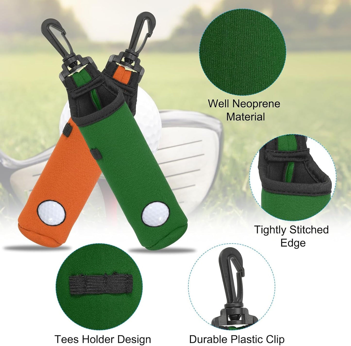 PATIKIL Golf Ball Carry Bag, 2 Pcs Golf Tee Holder Pouch Portable Neoprene Golf Ball Holder with Clip for Men and Women Storage Gifts, Forest Green