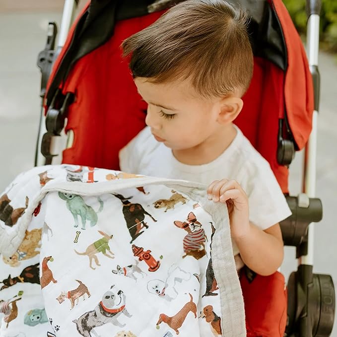 Little Unicorn Newborn Receiving Quilt | Ultra- Soft, Multi-Layered Muslin Fabric | Gift for Newborns & on-The-go (Woof)