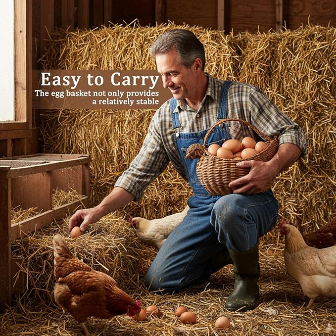 Chicken Egg Collecting Baskets Antique Farmhouse Rustic Vintage Wicker Egg Basket with Handle for Fruits Vegetables Home Collecting Countertop Storing Kitchen Decoration