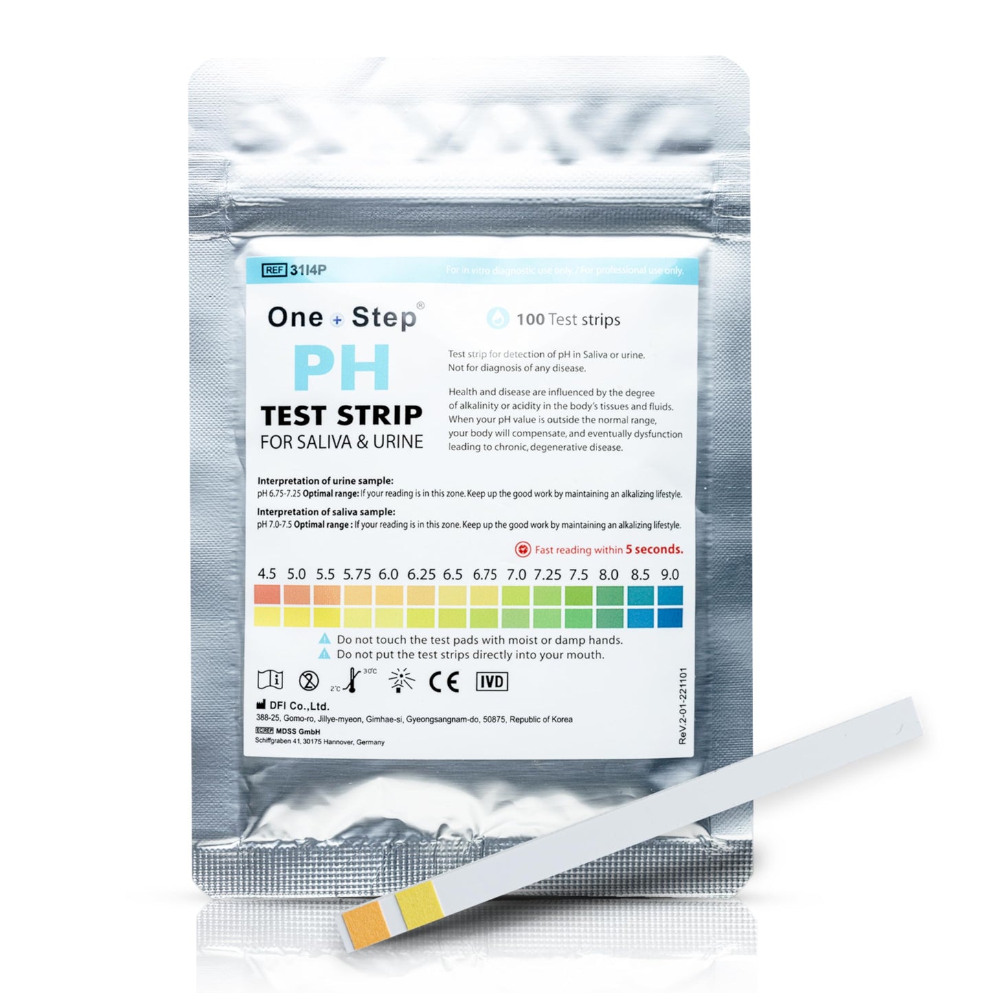 One Step pH Test Strips for Urine & Saliva Testing (4.5-9.0), 100 pH Strips, Test Alkaline & Acid Levels in The Body, Body pH Test Kit, Highly Accurate Results in Seconds, Home Health Tests