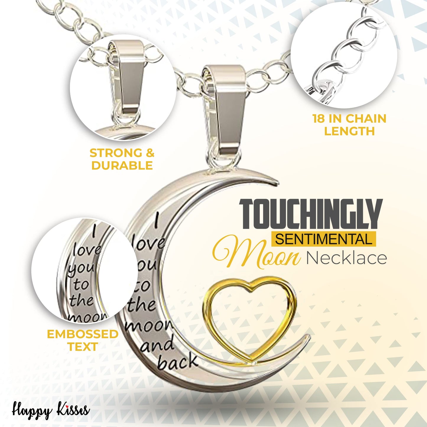 Happy Kisses I Love You to the Moon and Back Pendant Necklace, 18-Inch Silver and Gold