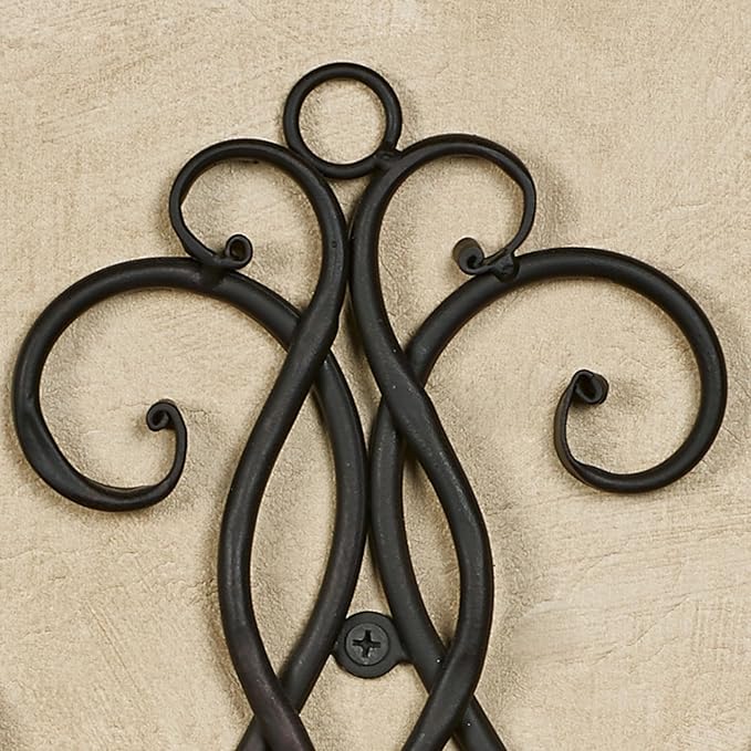 Kanya Black Single Wall Mount Plate Rack | One Plate Decorative Holder | Plate Display Easel | Openwork Scrolls | Traditional Classic Metal Plate Racks | Platter or Plate Stand | Kitchen | Dining Room