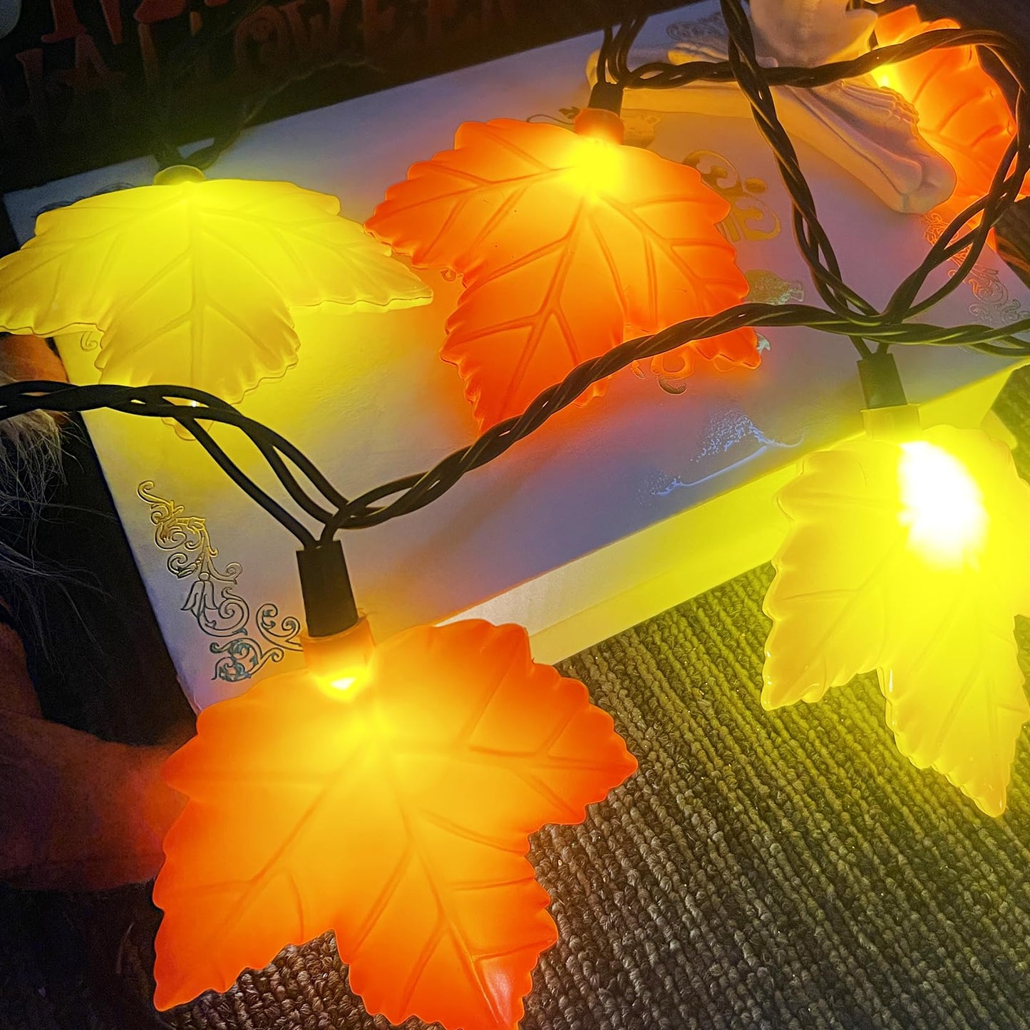 Abeja Fall Maple Leaf Lights  8.5Ft Led Leaf String Lights With 10 3D Orange Yellow Leaves  Indoor Outdoor Fall Lights For Bedroom Thanksgiving Party Garden Patio