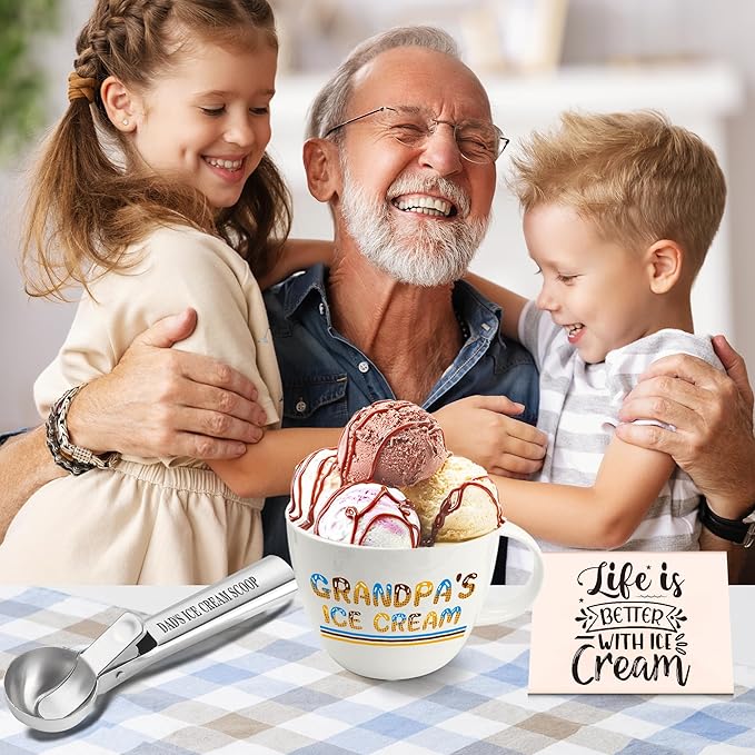 Fathers Day Grandpa Gifts, Grandpa Gift from Granddaughter, Grandpa's Ice Cream Bowl Scoop Shovel Spoon Set, Christmas Birthday Father's Day from Grandkids
