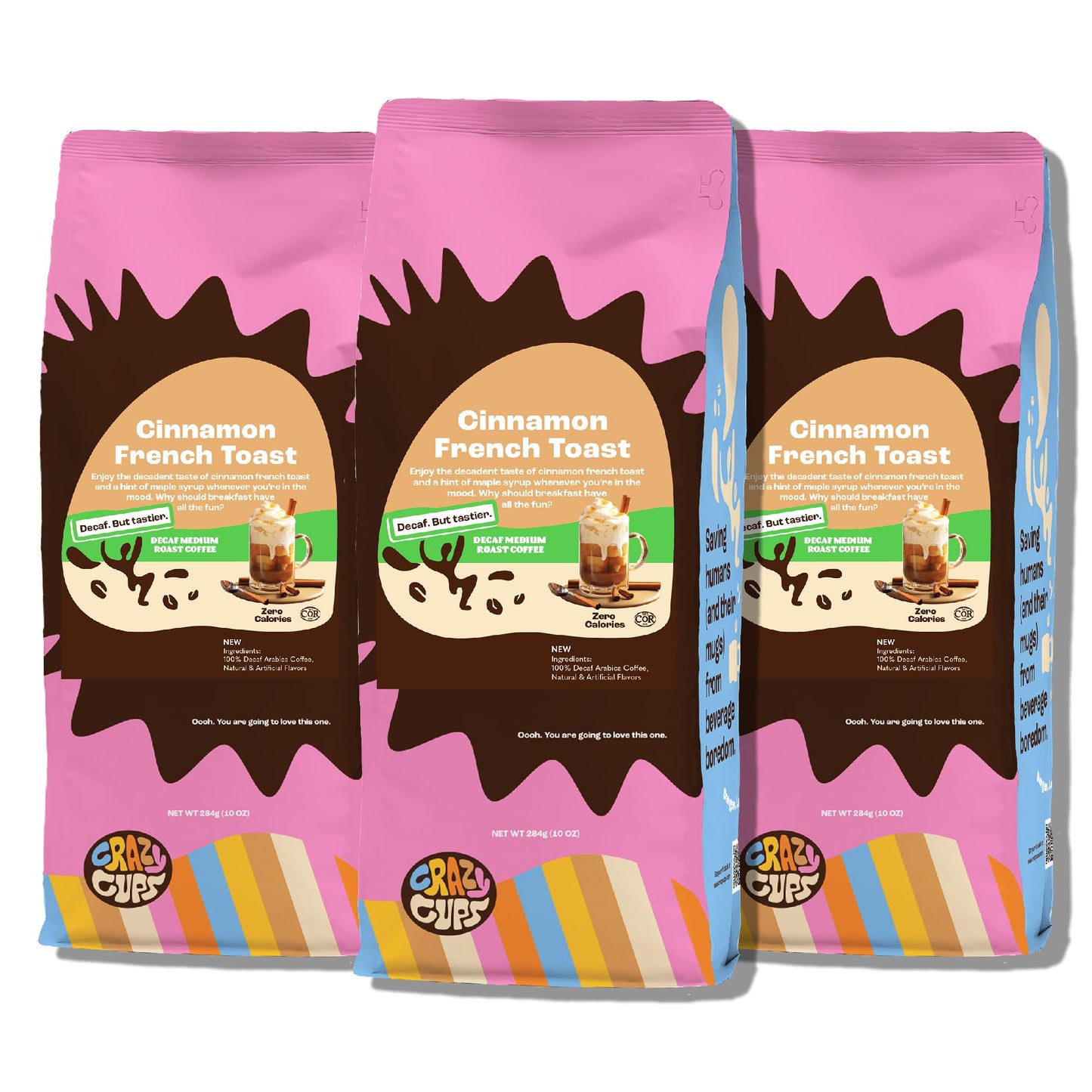 Crazy Cups Flavored Decaf Ground coffee  French Toast Cinnamon Coffee  For Hot or Iced Coffee  3 Count