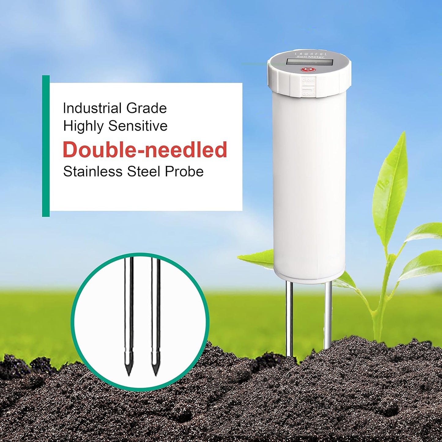 Digital Soil pH Meter, Industrial Grade Soil pH Tester with Calibration-Free LCD Display, High Accuracy Soil pH Pen, Soil pH Monitor for Garden, Lawn, Plant (White)