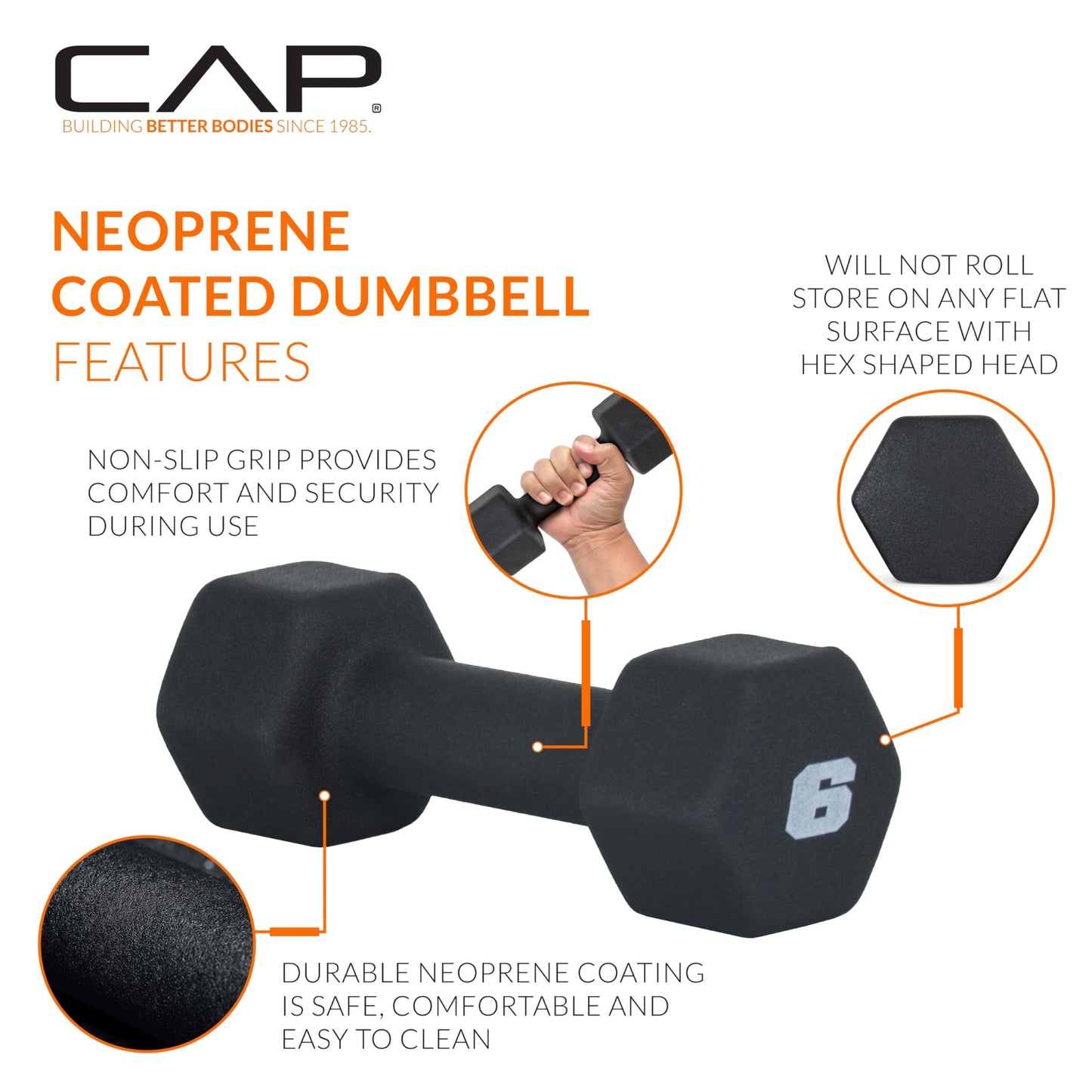 CAP Barbell 6 LB Neoprene Dumbbell Hand Weights - Pair | Black