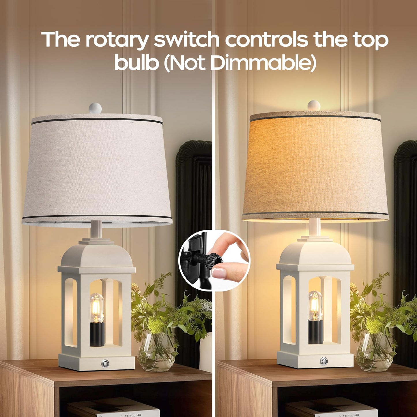 QiMH Table Lamp, Rustic Nightstand Lamp with 3-Way Dimmable Touch Control, USB A+C, 26in White, 1 Pack, Model STR-DL-0192