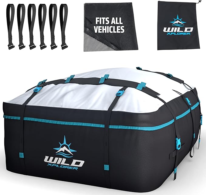 Rooftop Cargo Carrier - Waterproof Soft Shell Car Roof Cargo Carrier, Heavy Duty Car Top Luggage Cargo Bag with Patented Door Hook System and Non-Slip Mat for Car or SUV (15 Cubic Feet)
