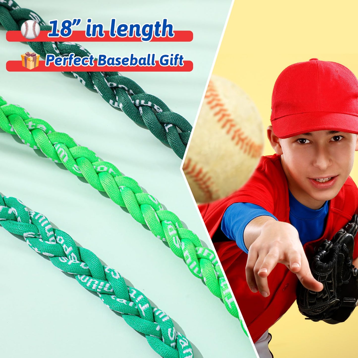 Junkin 3 Pcs Baseball Necklaces Three Braided Rope Titanium Necklace for Team Gifts Boys Men Player Softball Fans Sports (Green