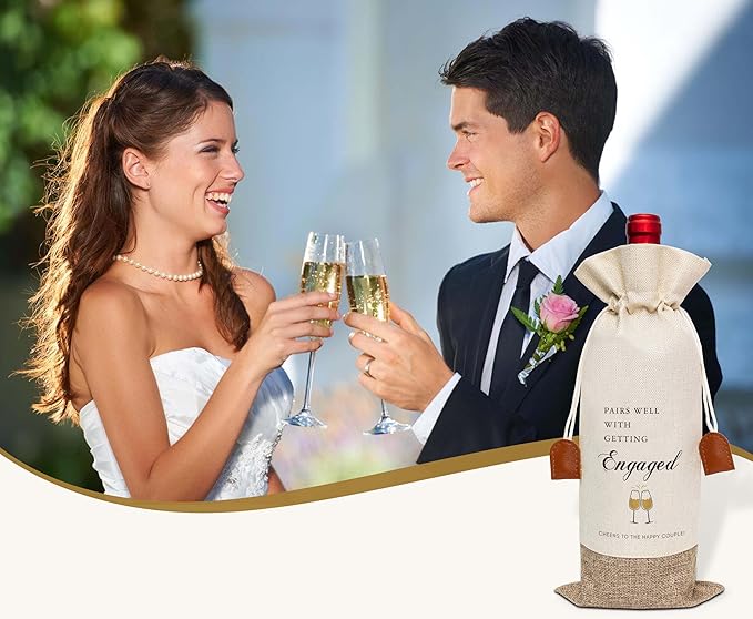 Engagement Wine Bag, Wedding Gifts for Couples, Cotton Linen Wine Gift Bag With Drawstring, Mr and Mrs Marriage Wedding Gifts, Bachelorette Party Bridal Shower Gift for Women Besties Friends