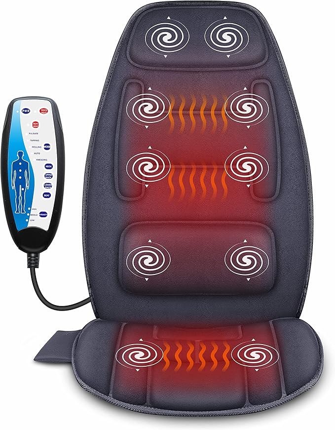 Snailax Massage Seat Cushion with Heat - Extra Memory Foam Support Pad in Neck and Lumbar,10 Vibration Massage Motors, 2 H...