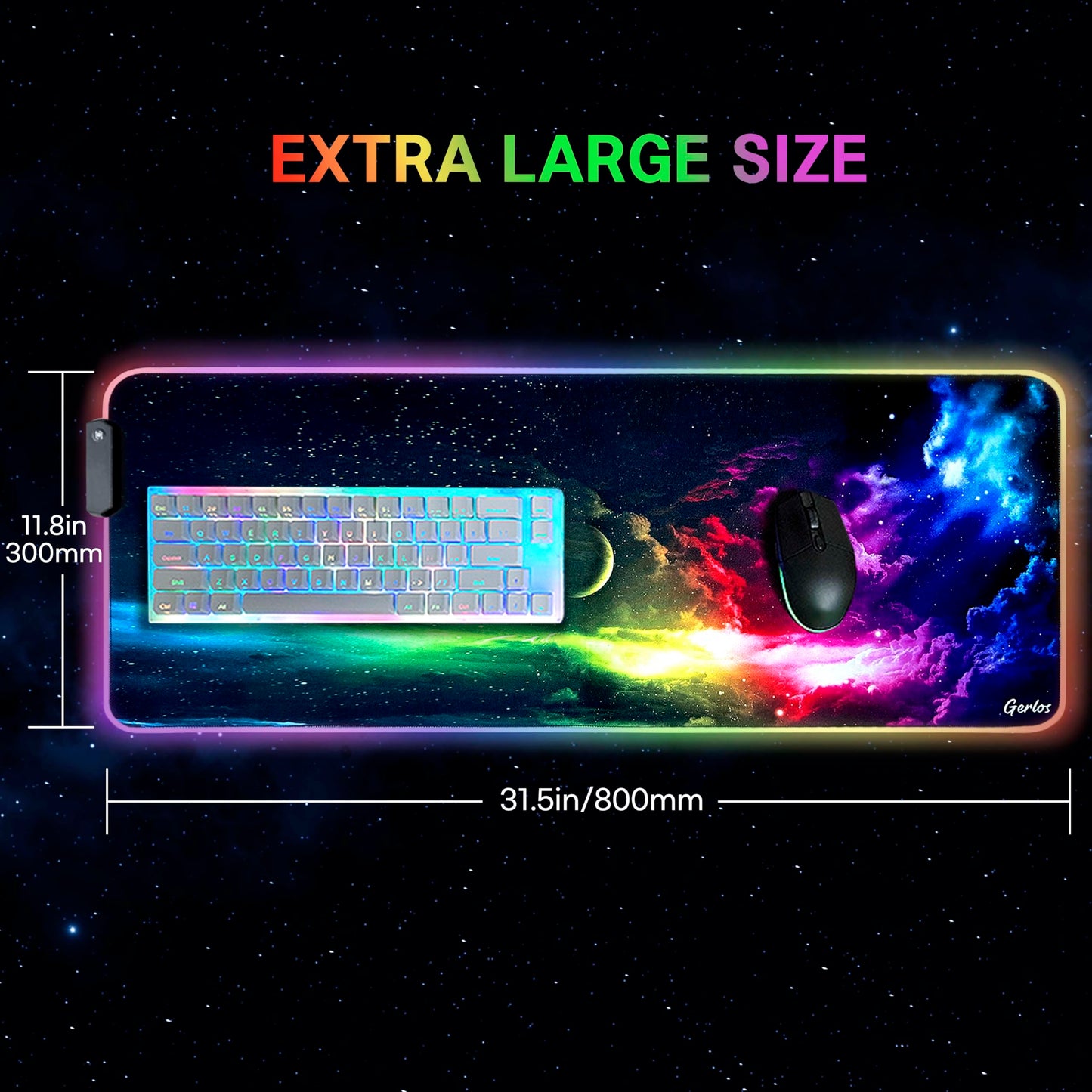 Gerlos RGB Large Gaming Mouse Pad, Extended Soft LED Mouse Pad, Non-Slip Rubber Base, Water Resist Keyboard Pad, Computer Mousepad 31.5×11.8 inches