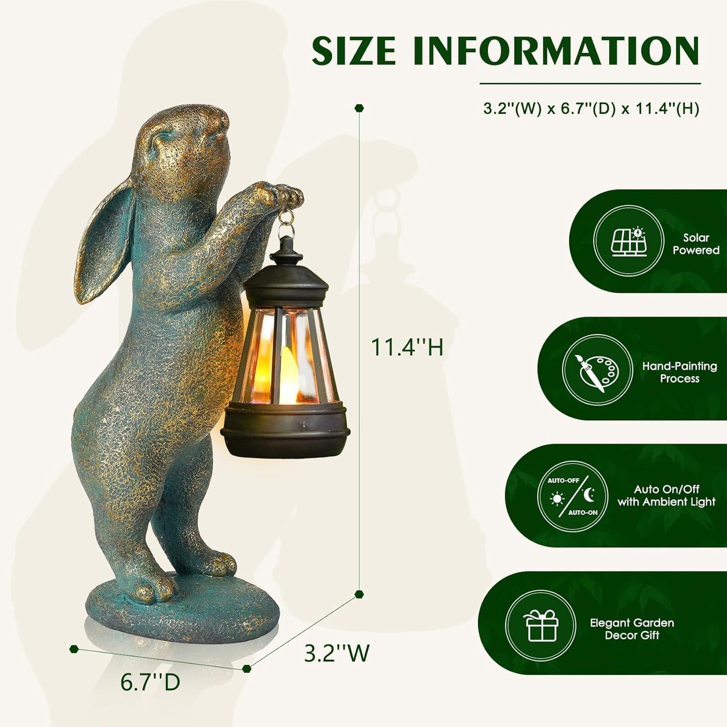 MININOVA Garden Statues Rabbit with Solar Lantern Outdoor Bunny Figurines Decorations for Patio Yard Lawn Ornaments Gifts for Birthday Easter Housewarming