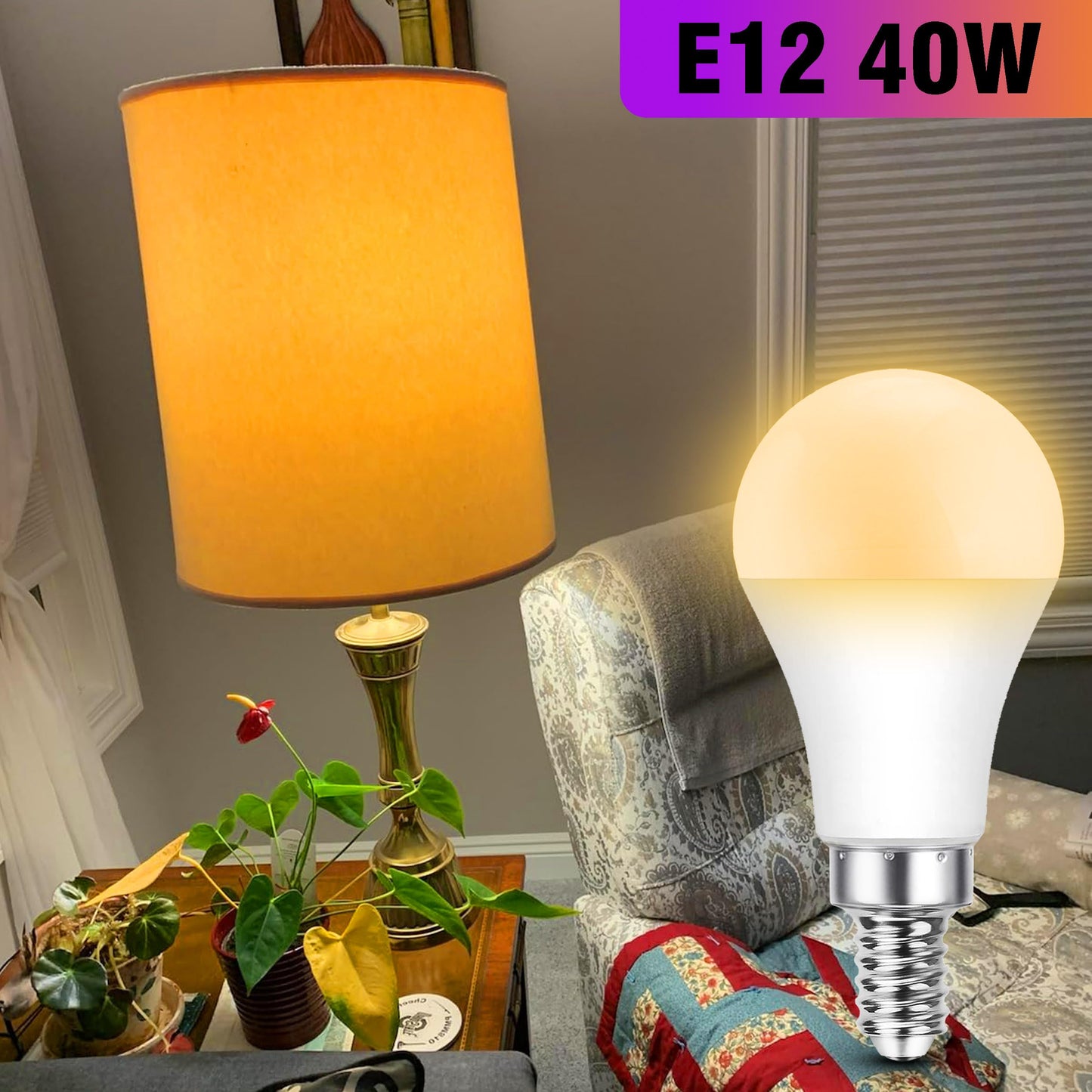 E12 Candelabra Led Light Bulbs 40Watt Equivalent 2700K Warm White  4W 450Lm C7  E12 Small Screw Base Globe Shape Bulbs For Night Light Chandelier Pendant Ceiling Fan Lighting  Non-Dimmable  4 Pack