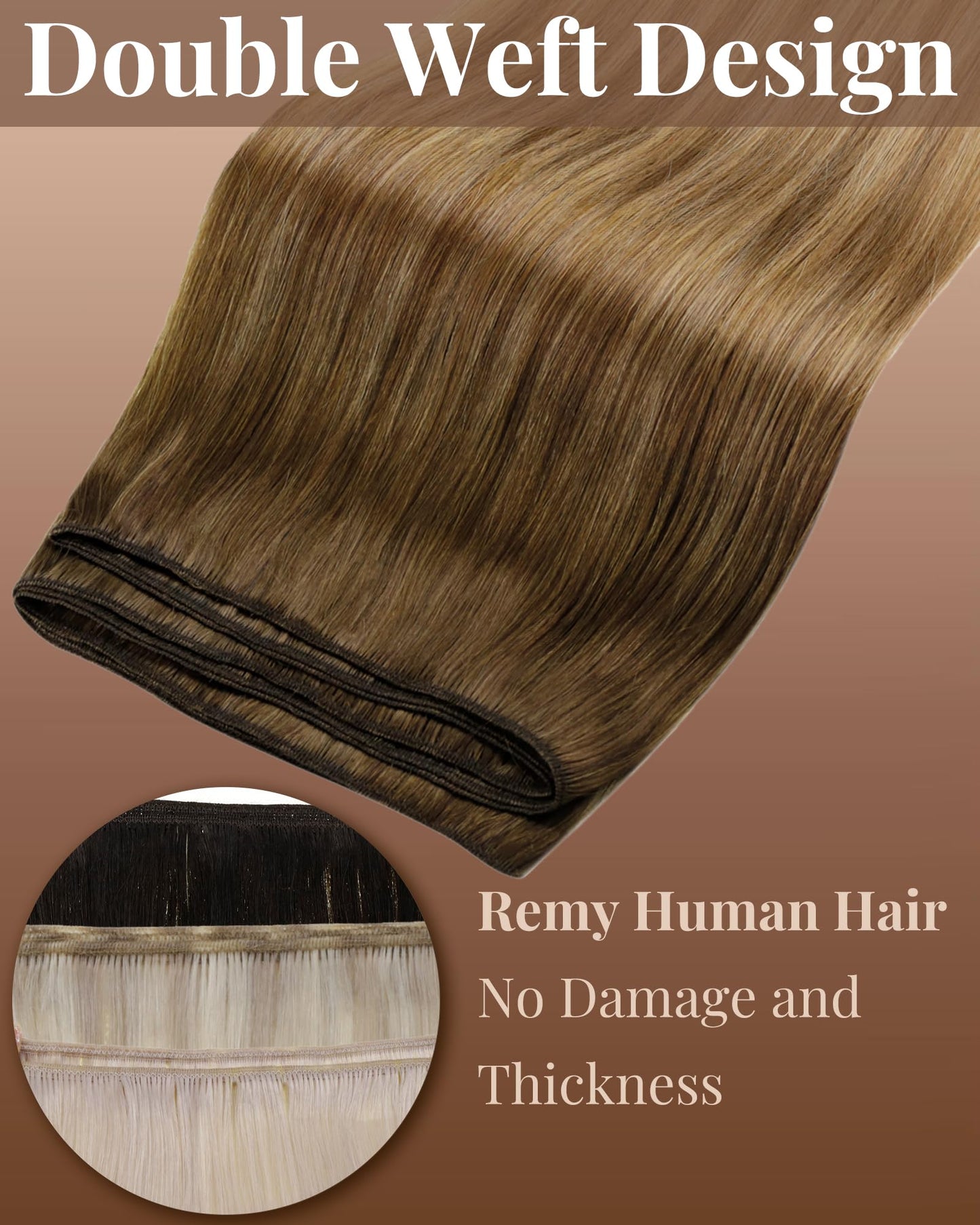 Hetto Weft Hair Extensions Human Hair Brown Balayage Sew in Hair Extensions Real Human Hair Brown Ombre Mix Golden Blonde Sew in