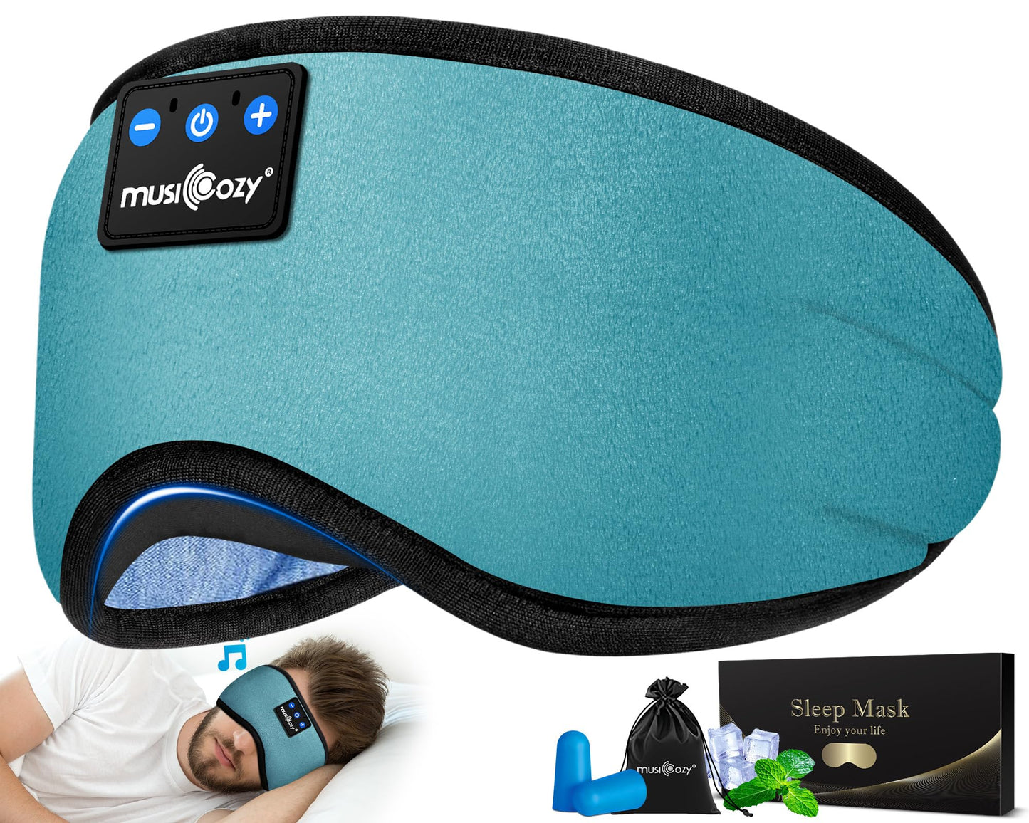 MUSICOZY Sleep Headphones Bluetooth 5.4 Headband Sleeping Eye Mask for Mom Women Men Wireless Music Earbuds Earphones for Side Sleepers Built-in HD Speakers Cool Gadgets Unique Gifts
