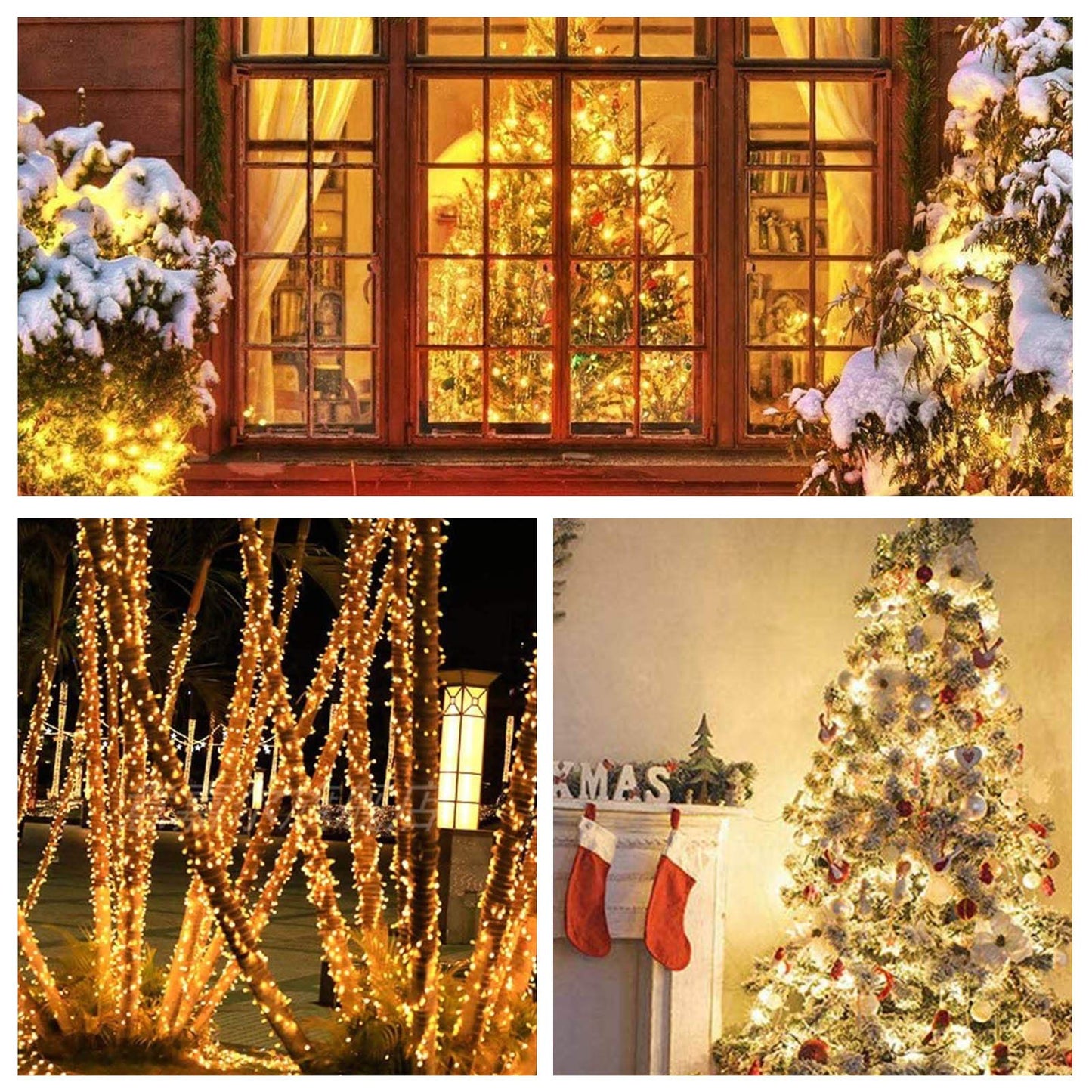 amadecohome 2 Pack Solar String Lights, 400 LED, 8 Modes, Waterproof, Warm White, 200L, Plastic