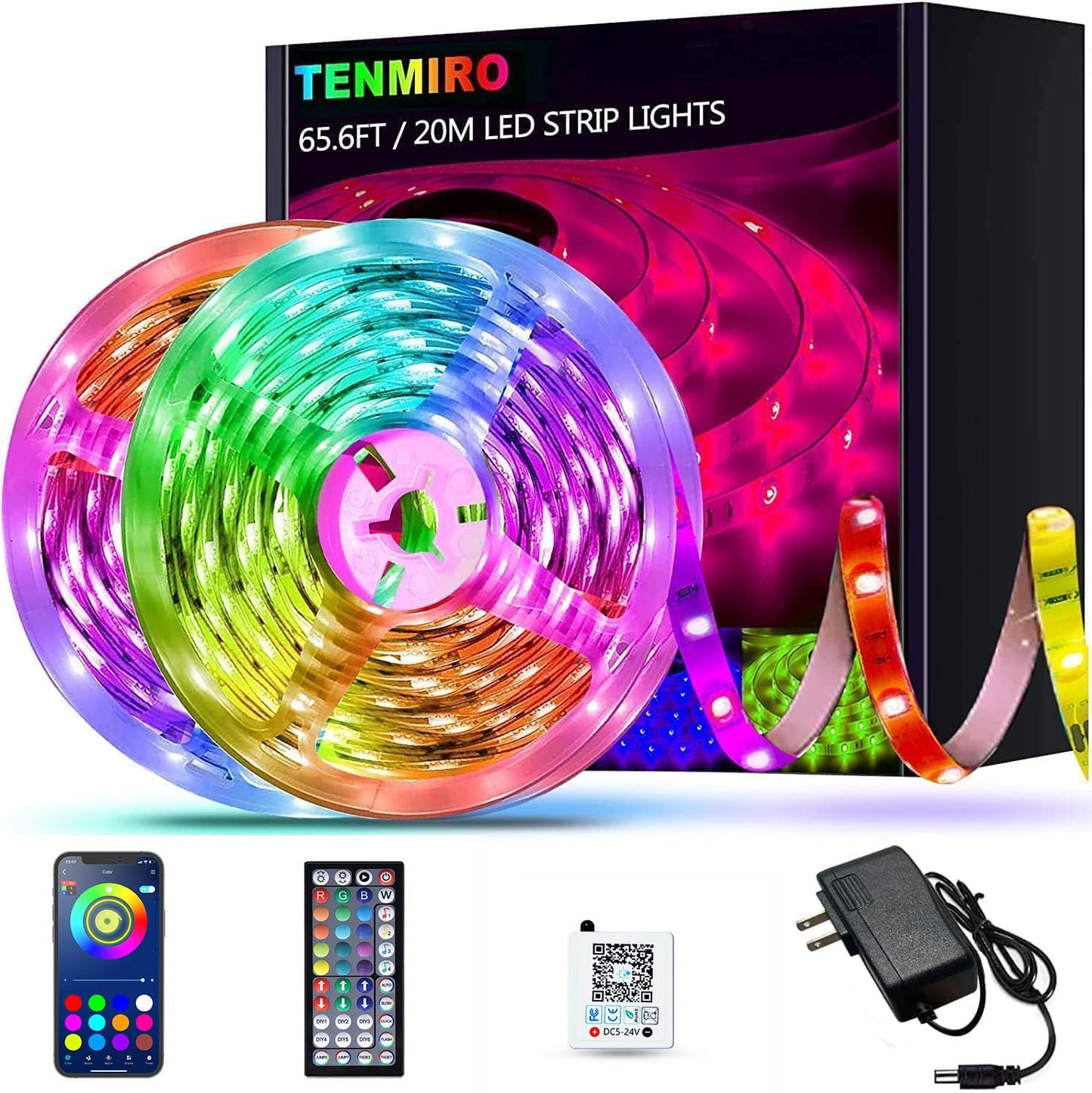 Tenmiro 65.6Ft Rgb Led Strip Lights Kit With Remote, Multicolor Plastic Home Decor