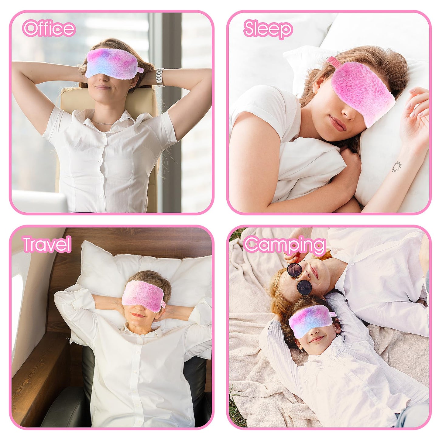 2 Pcs Plush Eye Mask Soft Sleeping Blindfold Eye Cover Comfortable Furry Faux Fur Sleeping Mask Satin Nap Night Eyeshade Cover for Women Men Gift (Purple, Red)