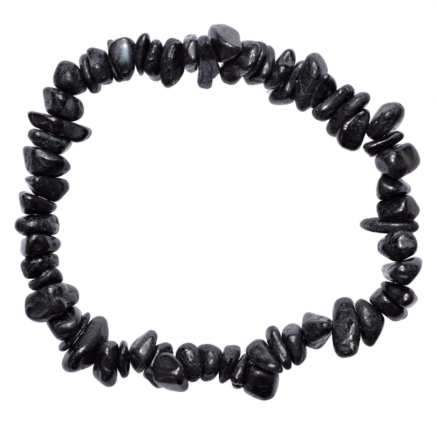 Zenergy Gems [1] CHARGED 7 Black Tourmaline Crystal Chip Bracelet Tumble Polished Stretchy + Selenite Heart Charging Crystal Inc