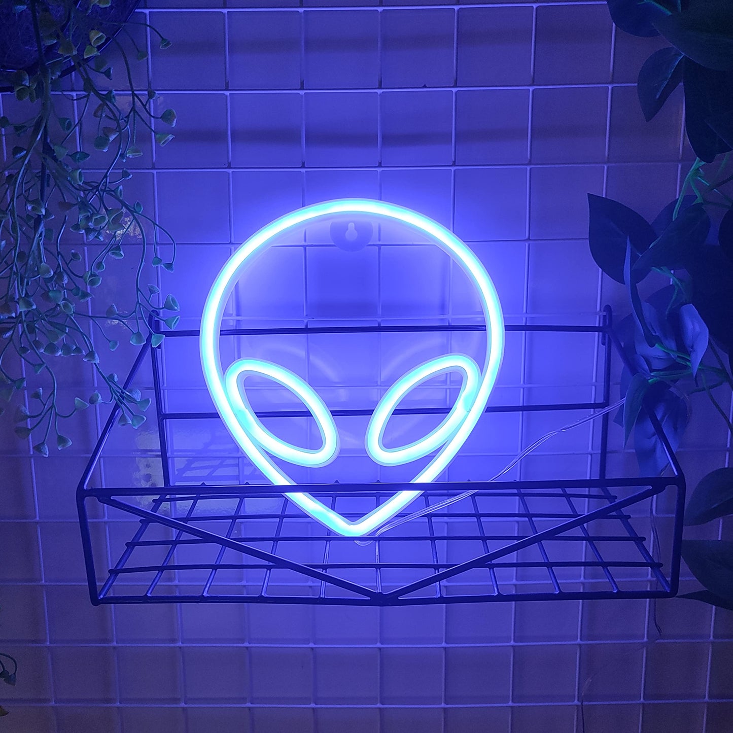 JYWJ Alien Neon Light - USB or Battery Powered LED Sign, 7.72in x 8.7in, Blue