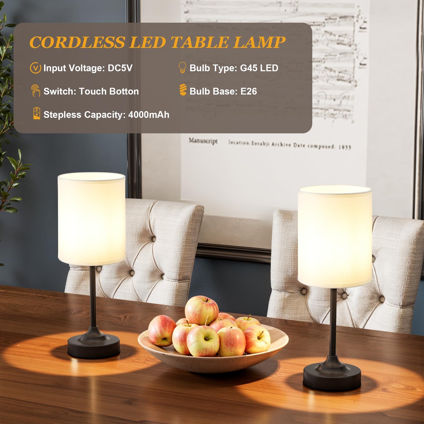 Touch Control Cordlss Table Lamp  Usb-C Rechargeable Lamp With Stepless Dimming  4000Mah Battery Operated Bedside Lamp For Bedroom  Living Room  Night Light & Emergency Lighting  Black  1 Pack