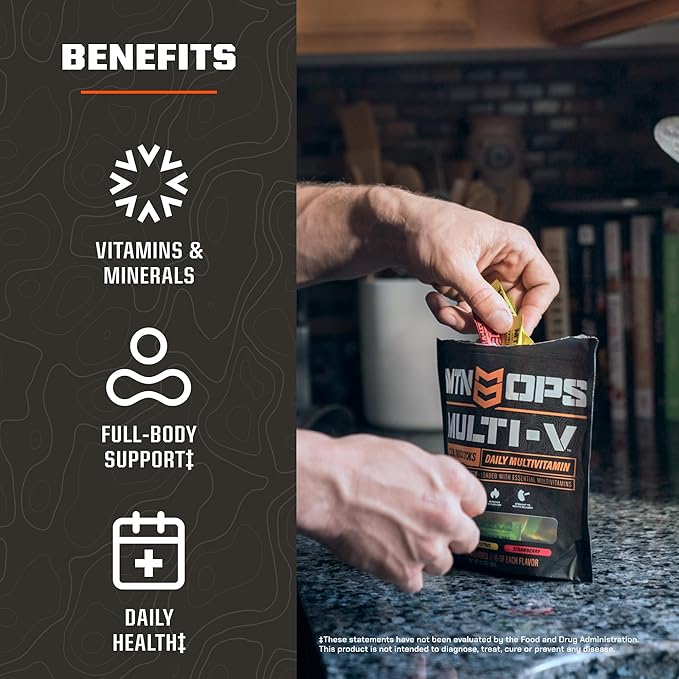 MTN OPS Multi-V, Daily Multivitamin for Women & Men with Immune Support, Safe for Kids, Gluten Free STM Packs, Variety of Flavors, 30 Servings
