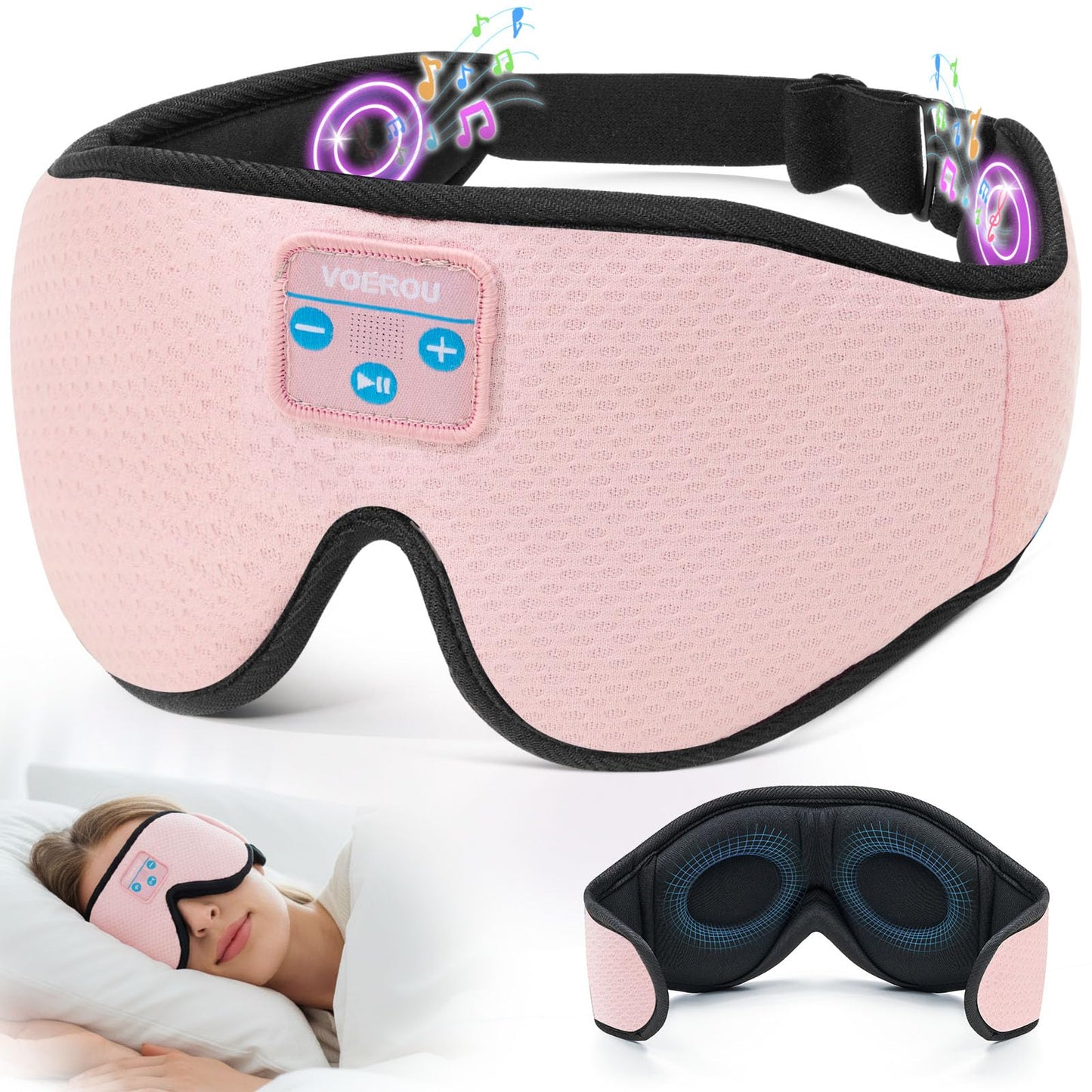 Voerou Sleep Headphones 3D Sleep Mask with Bluetooth 5.4 Headphones, Eye Maks for Sleep with Soft Breathable Fabric & HD Stereo Speakers, Cool Tech Gadgets Christmas Gift for Men Women Teen Boys Dad