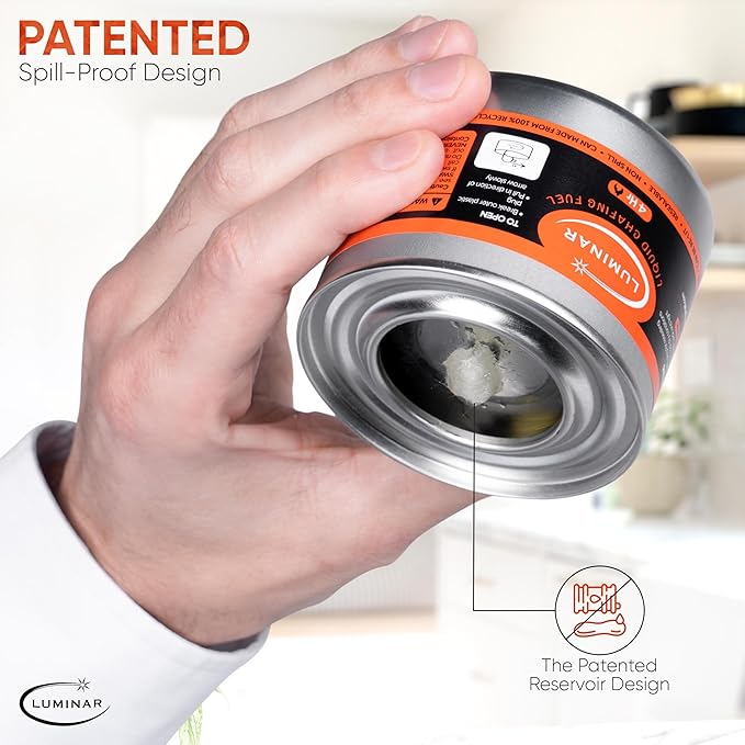 Luminar Resealable-Wick Chafing Fuel Cans, 24 Pack, 4 Hour - Premium Quality Burners for Food Warmers - No More Spills, Waste, or Hassle - Perfect for Convenient, and Long-Lasting Event Catering