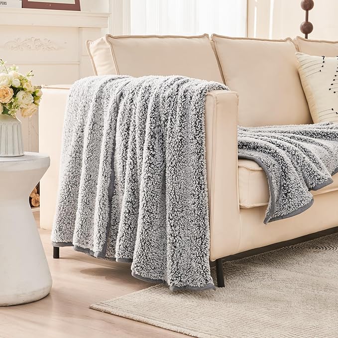 EMME Fuzzy Blanket Soft Fleece Throw Blankets for Women, Fluffy Sherpa Throws(Plush Grey,50"x60")