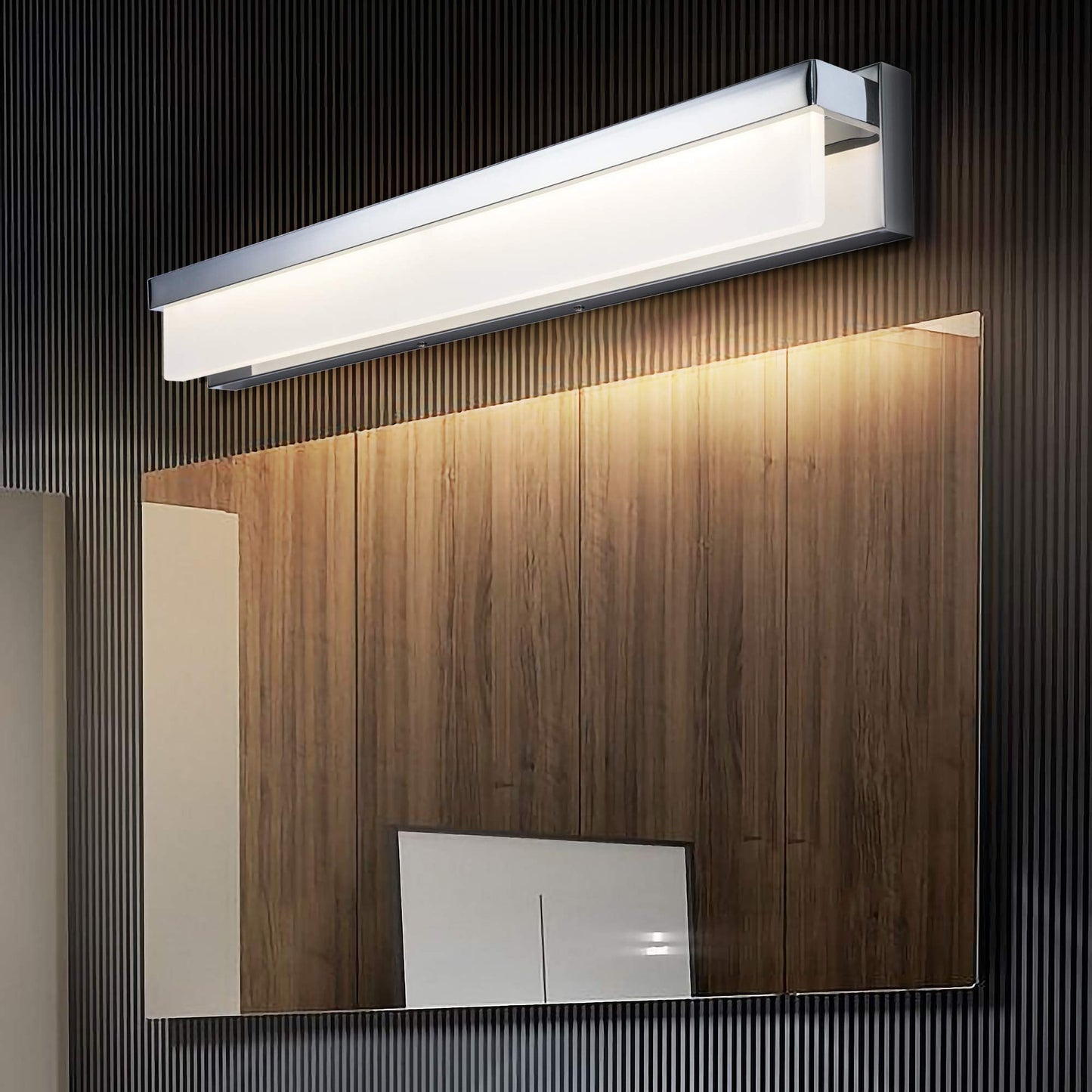 Lightinn Led Bathroom Vanity Light Fixture, 32.3 Chrome Stainless Steel, Model 8890-24W-Chr, Modern Design, Daylight 4000K