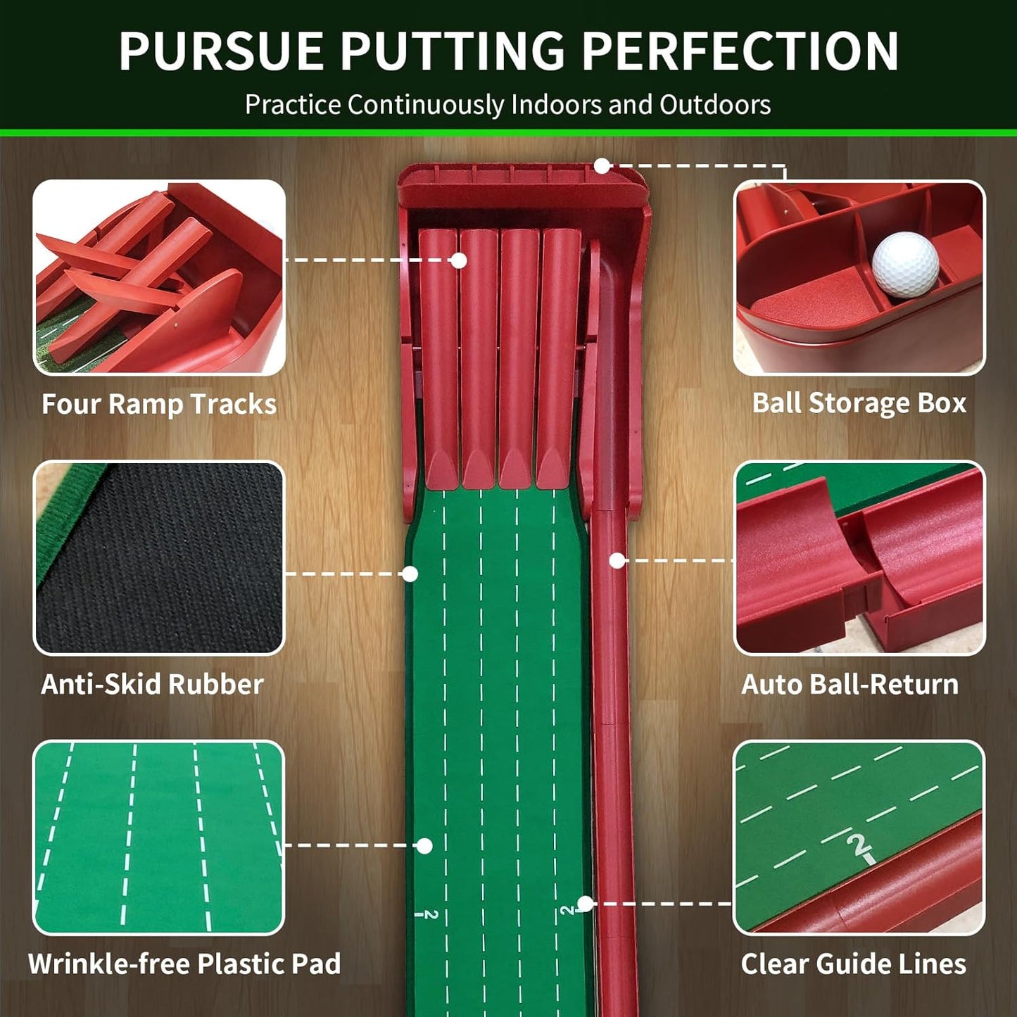 Golf Putting Green Mat | Golf Putting Mat with Automatic Ball Return | Fun Challenge Golf Game | Perfect for Home, Office, or Backyard Use | Indoor & Outdoor | Excellent Gift Option