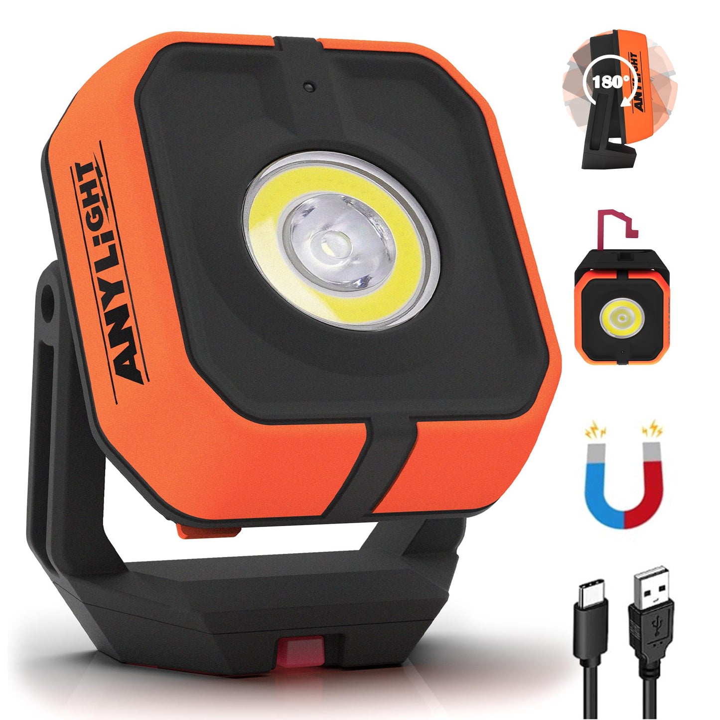 ANYLiGHT Work Light, Magnetic Rechargeable Light with 4 Modes & 150°Rotatable, 1200LM Waterproof Portable Light with 360° Rotating for Emergency Car Repair, Grill, Outdoor Work (1 PK Upgrade)