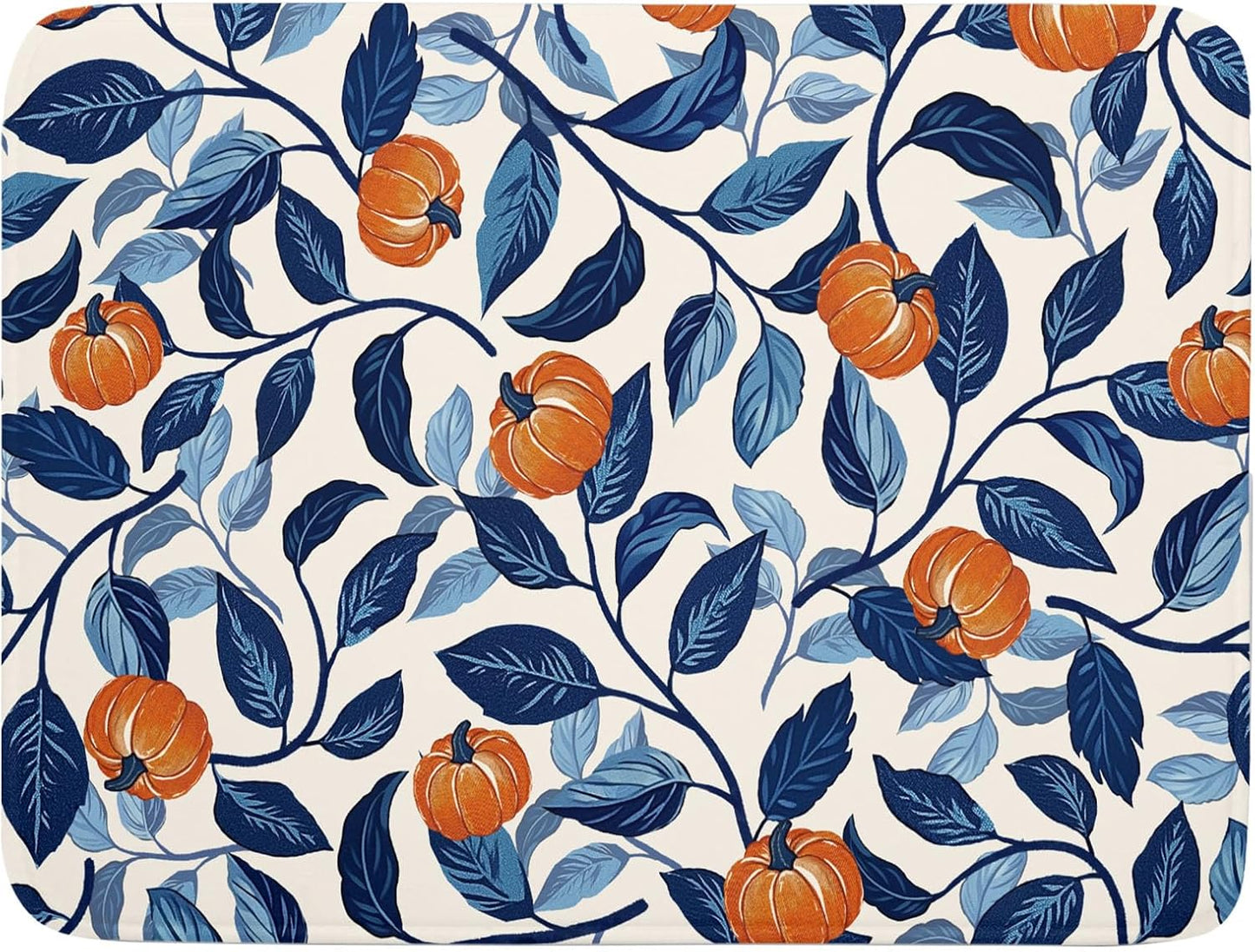 Autumn Pumpkin Dish Drying Mat for Kitchen Counter 18x24 Inch Blue and Orange Fall Thanksgiving Leaf Absorbent Reversible Microfiber Dish Drainer Rack Mats Countertops Protector Mat