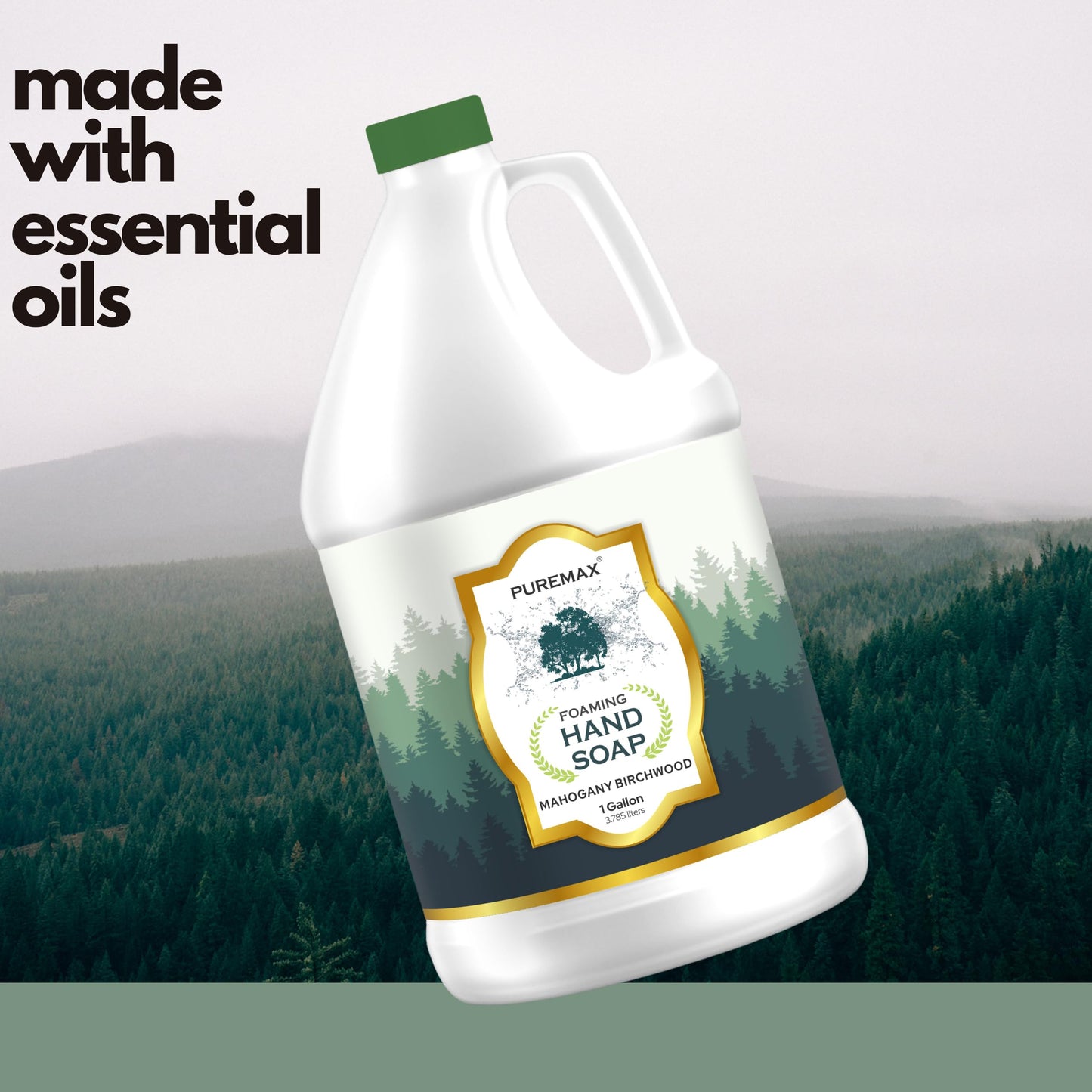 Puremax Foaming Hand Soap Refills | Mahogany Birchwood | Gentle, Moisturizing | All-Natural | Made in USA | 128 Fl Oz (1 Gallon)