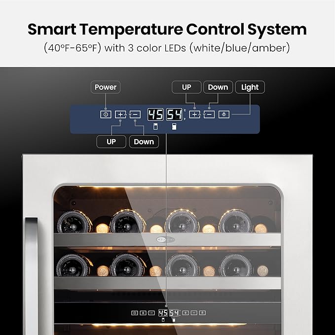 Whynter 46 Bottle Wine Cooler Refrigerator, 24 Inch Wine Fridge Dual Zone, 40-65°F Wine Refrigerator, 3 LED Wine Cellar Glass Door, Built-in or Freestanding for Home Bar Kitchen Office(5.65 cu.ft)