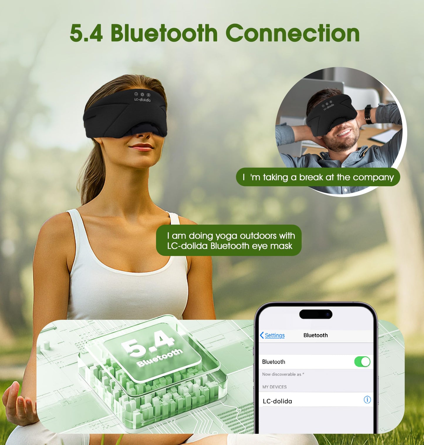 Sleep Mask with Headphones Bluetooth 5.4, LC-dolida Wireless Music Eye Mask for Sleeping Headphones with Soft Bamboo Cotton Cooling Breathable,Ultra-Thin Stereo Speaker for Side Sleepers