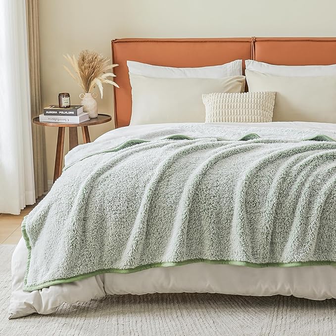 EMME Fuzzy Blanket Soft Fleece Throw Blankets for Women, Fluffy Sherpa Throws(Plush Sage,60"x80")