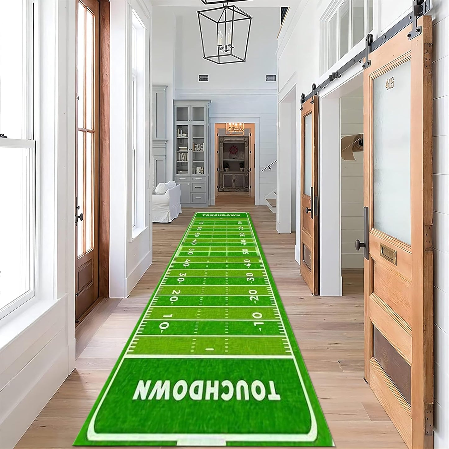 American Football Hallway Runner Rug, 2.6x10ft, Sports Rugs for Living Room, Thin Low Pile Home Decor Mat, Non-Shedding Reduce Noise Washable Non-Slip Carpets for Bedside Family Porch