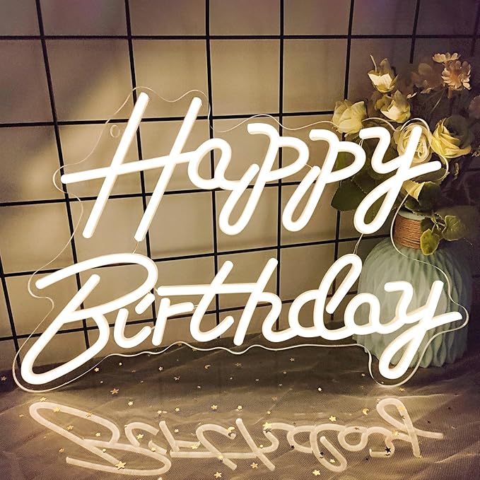 Happy Birthday Neon Signs for Party Decor Dimmable LED Birthday Neon Light for Wall Decor Light Up Happy Led Signs for Bac...