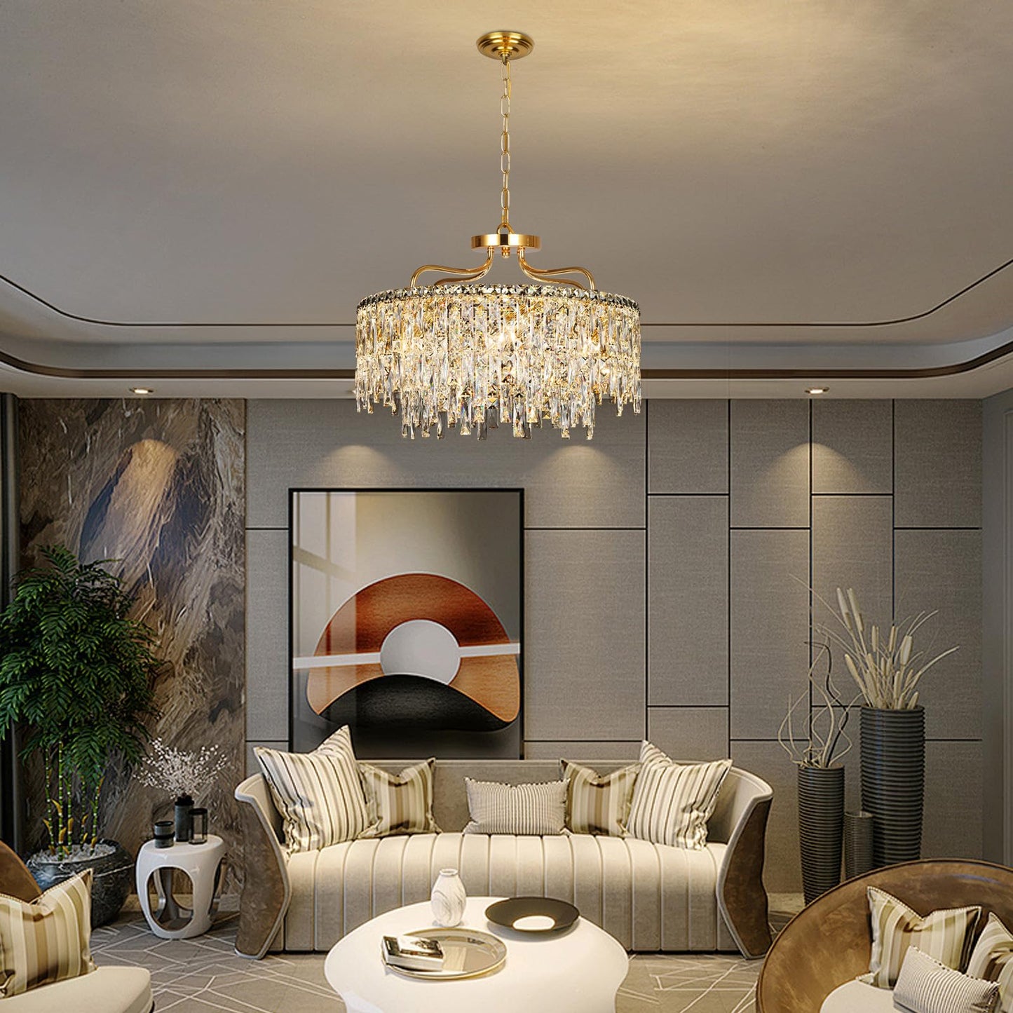 Nisidun Gold Crystal Chandeliers For Dining Room Light Fixture  24 Modern Round Chandeliers 8 Lights stylish Ceiling Pendant Ceiling Lighting For Dining Room Bedroom Entryway Foyer Staircase