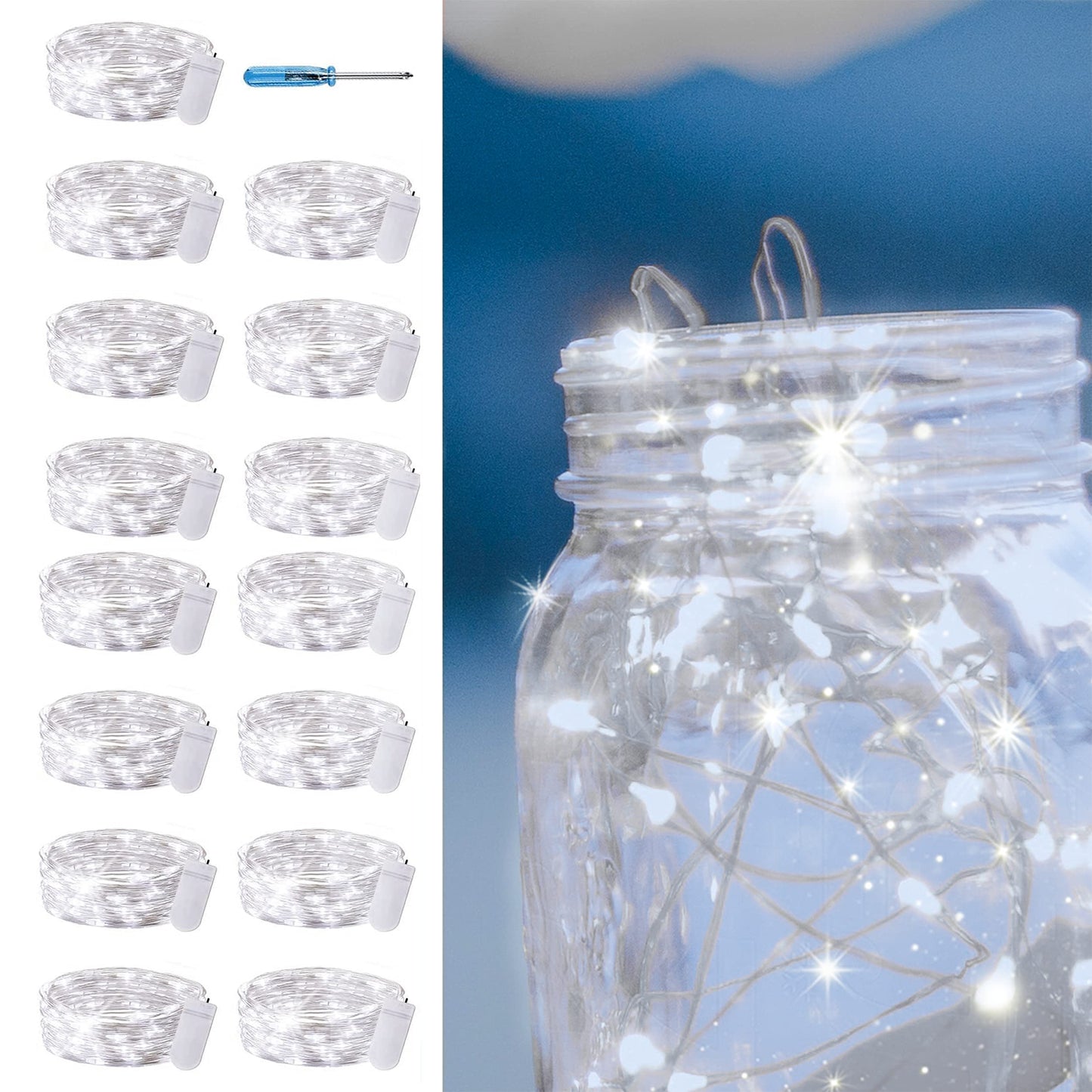 SmilingTown 15 Packs Fairy String Lights, 20 LED, 6.6FT, Copper Wire, Cool White
