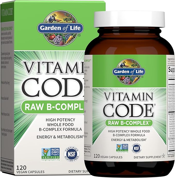 Garden of Life Vitamin B Complex 120 Vegan Capsules and Vitamin Code Raw Iron 30 Count Capsules Bundle