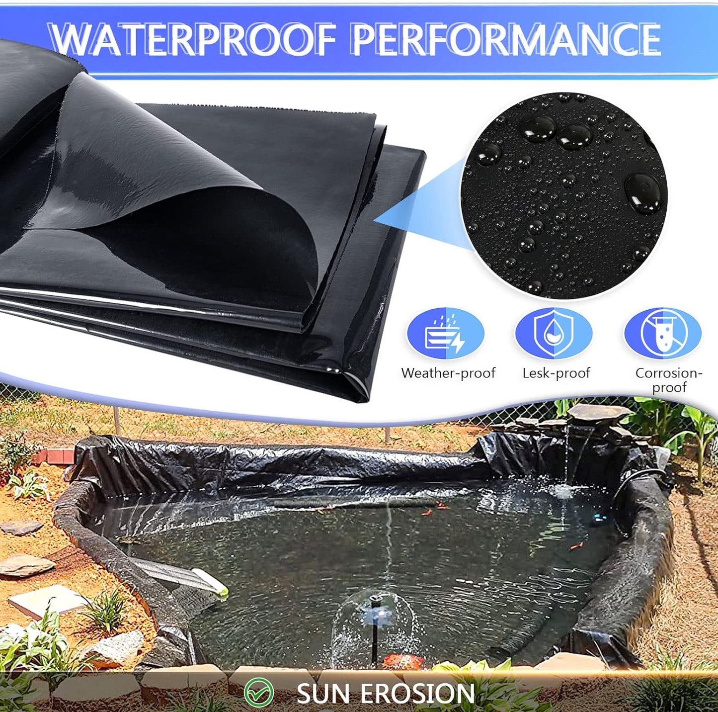 ToLanbbt Pond Liner 10 x 13 Ft, 20 Mil HDPE UV Resistant Preformed Pond Liner Easy Cutting, Underlayment for Fountain, Waterfall, Koi Pondsand Water Garden (Black)