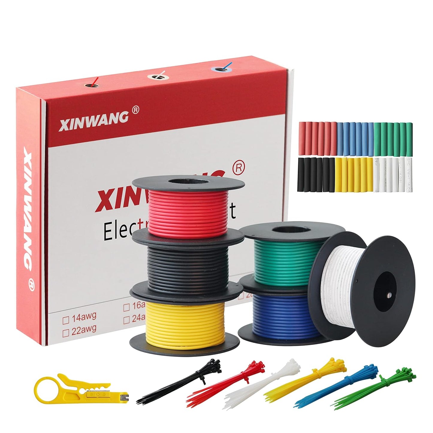 22 Gaug Electrical Wire,22 awg,22 awg Silicone Wire-XINWANG 22 Gauge Stranded Tinned Copper Wire with Silicone Insulation(OD: 1.9mm) 6 Colors,23ft Each, Hook Up Wire Kit