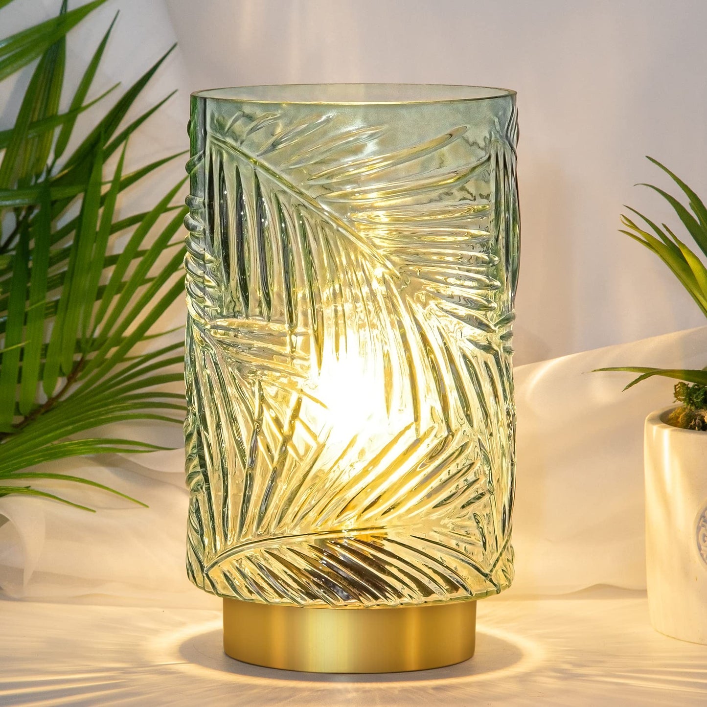MJ PREMIER Battery Operated Table Lamp, LED Bulb, Light Green, Small with Timer, Cordless Decorative Nightlight for Home Decor